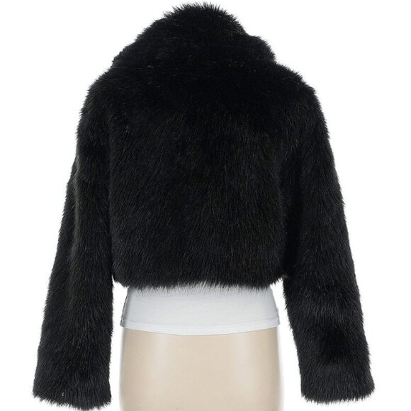 Vandevort Kaylee Collared Faux Fur Jacket - Black - Picture 4 of 7